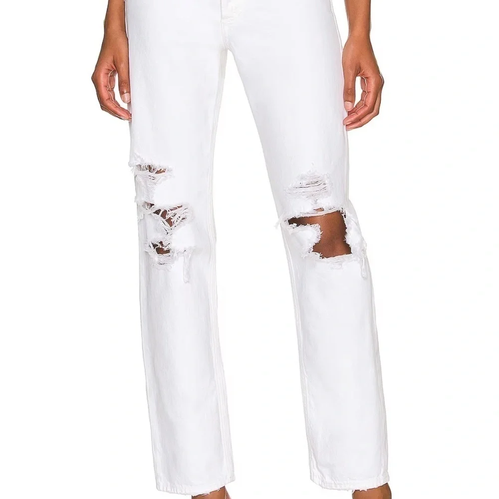 Agolde 90's White Distressed Jeans High Rise Button Fly NWT​​​​